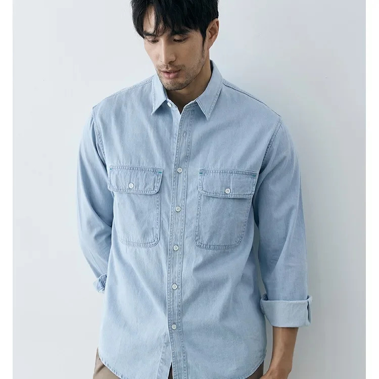 Casual Denim Shirt Mens Outerwear Long Sleeve Autumn Winter Fashion Versatile Korean Style Male Top Quality Sensation 250725