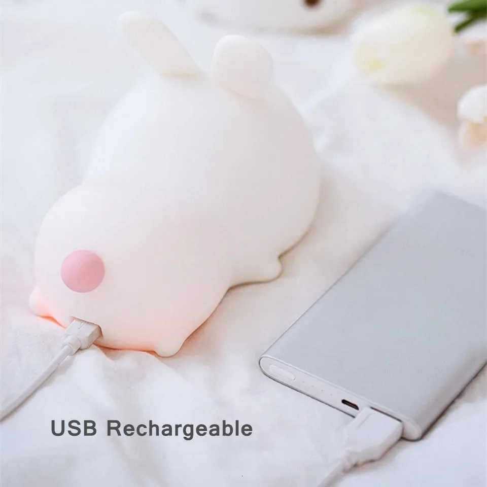 Rabbit Night Light Touch Sensor RGB LED Colorful USB Rechargeable Silicone Bunny Lamp for Childrens Toy Christmas Holiday Gift XJ250725
