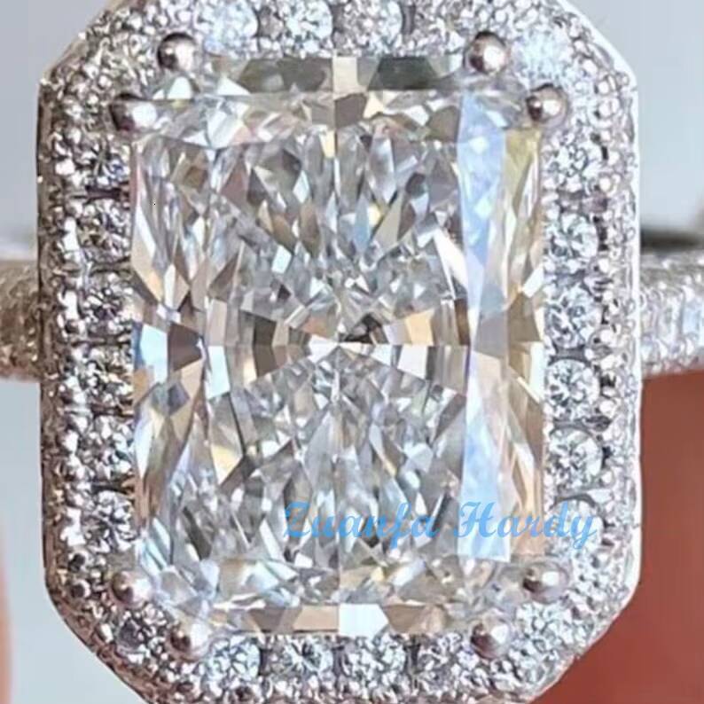 Custom Made Cultivated Ice Cut Diamond Wedding Band 4CT Radiant Moissanite S925 10K 14K 18K White Gold Moissanite Ring