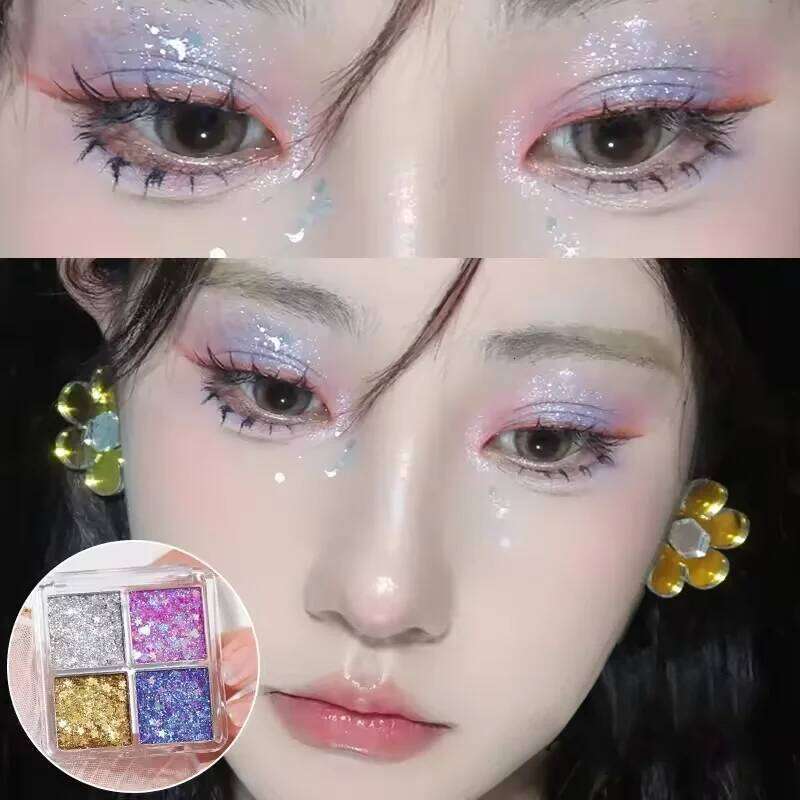 Four-color eyeshadow pearl pink sheet mini sequin elf realm eye shadow palette fine glitter makeup flash