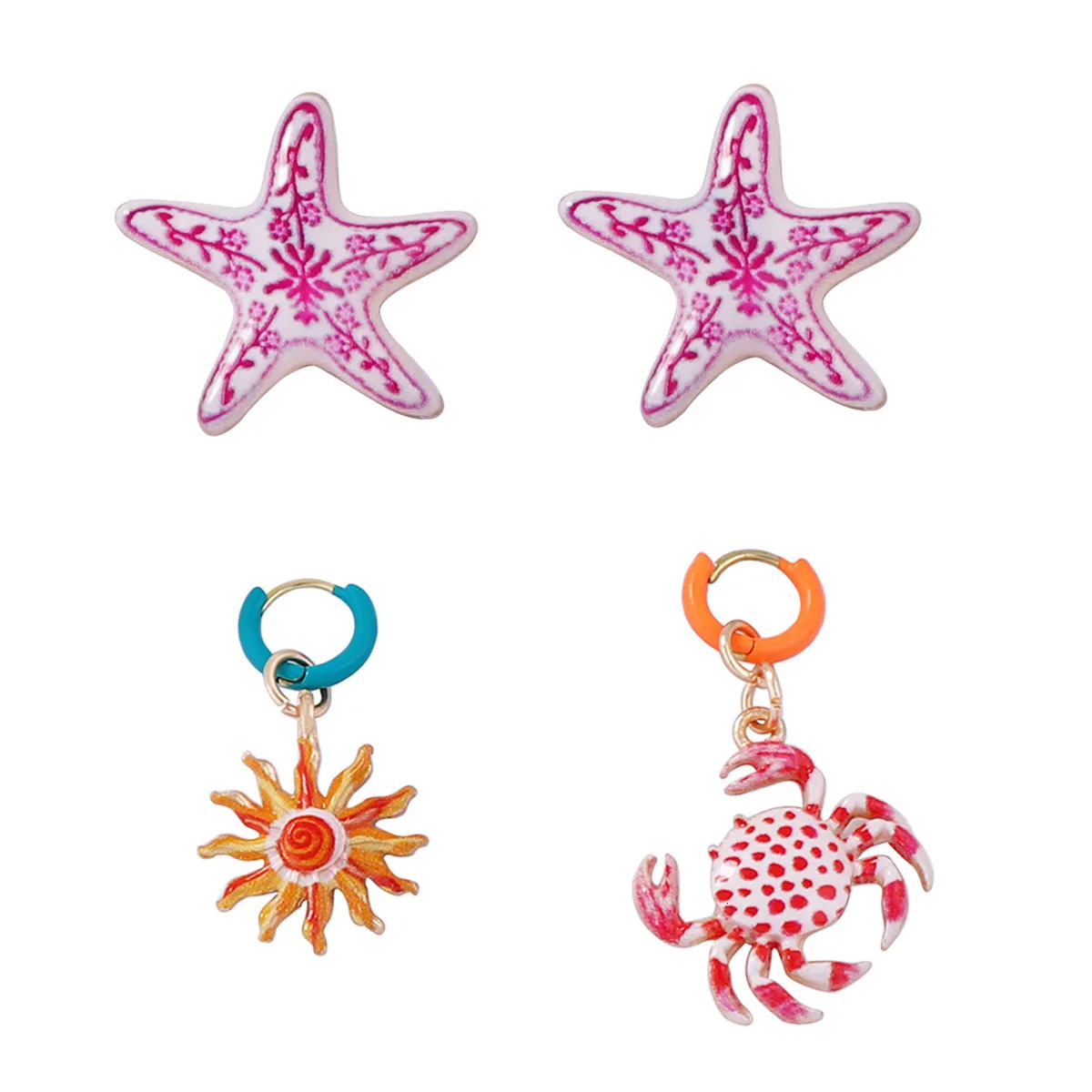 ZAA Personalized Trendy Creative n Alloy Starfish Crab Four Piece Earring Set 250715