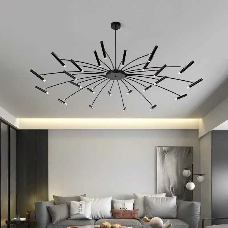 Modern Spotlights Ceiling Chandelier Metal Black for Living Dining Room Bedroom Cafes Hall Pendant Lamp Indoor Luster LuminairesXJ250725