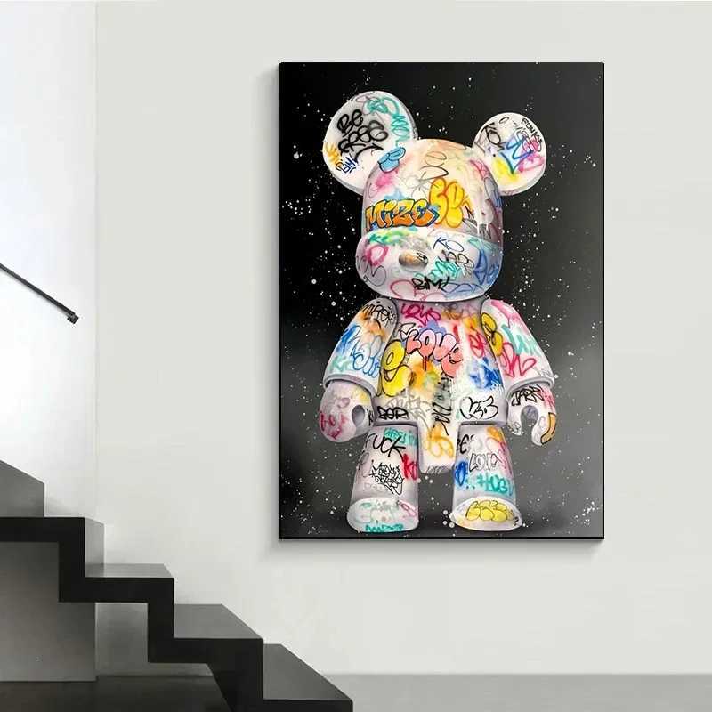 Cartoon Graffiti Bear Canvas Painting Cute Character Pop Art Posters Prints Street Wall Art Picture for Home Kawaii Room Decor XJ250726