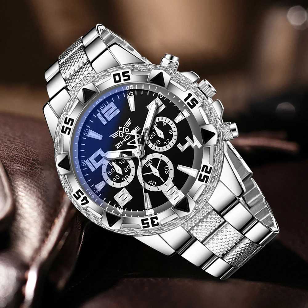 2PCS Silver Mens Watch Set Fashion Trend Business Quartz Watch Set Suitable for Daily Clothing Matching Perfect Gift X250726