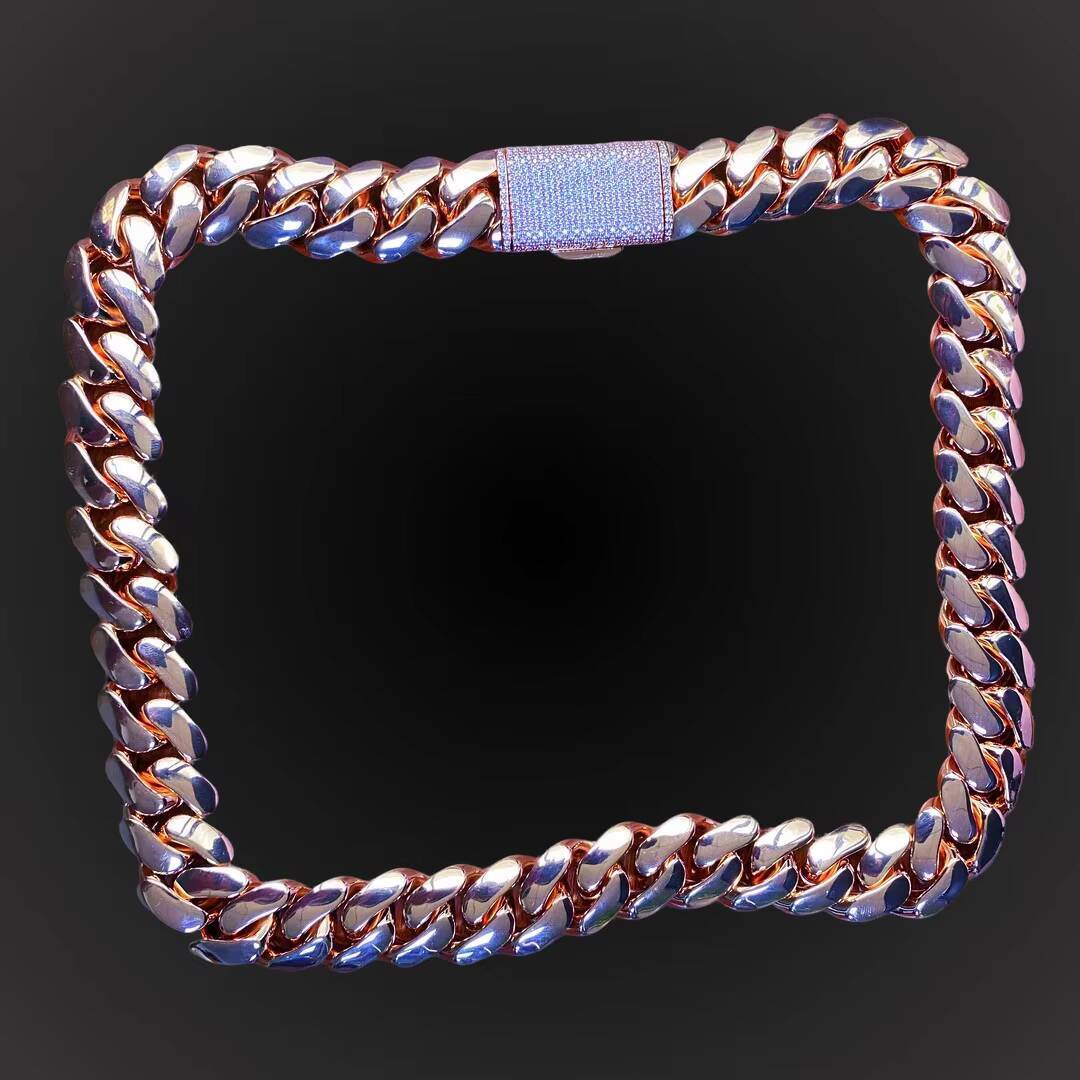 Rose Gold Plated Miami Cuban Link Chain Solid Brass Hip Hop Necklace for Men Women Bold Streetwear Jewelry Cadenas De Oro Rosa