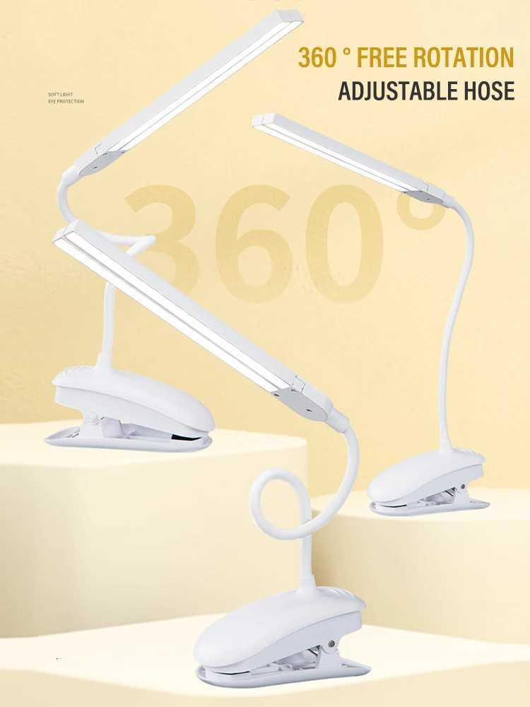 LED Double-headed Reading Table Lamp with Clip Touch Control Dimmable Light Eye Protection for Bedroom Dormitory Study Office XJ250725