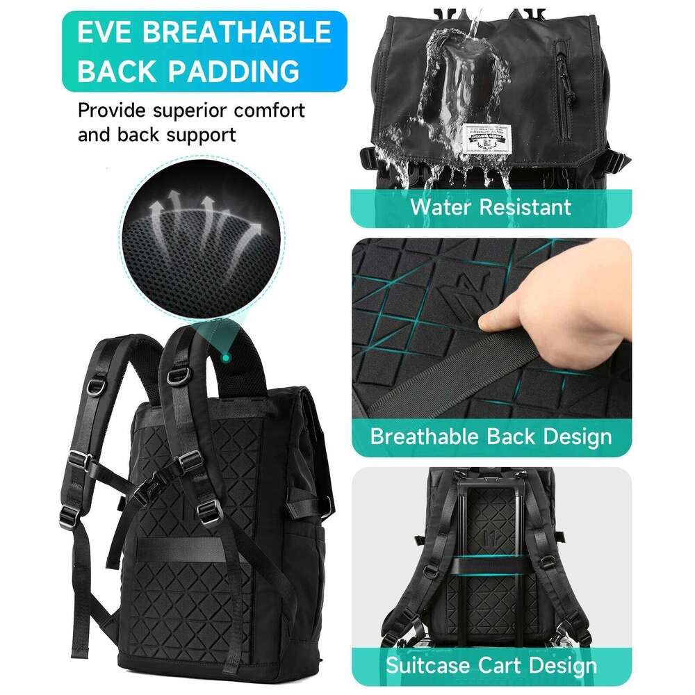 MOYYI 3 in 1Expandable Laptop Backpack Men Women Large Roll Top Travel Ruckpack Waterproof Outdoor Sport Flip Hiking Knapsack