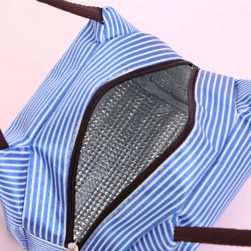 Stripes Lunch Bag For Women Isothermal Bag Packaged Food Thermal Bags Thermo Pouch Lunch Bag Refrigerator Bag 250723