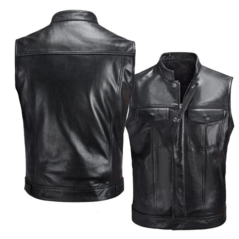 Autumn Winter Mens Faux Leather Waistcoat Classical Men Stand Collar Motorcycle Biker Vest Stylish Clothing 250725