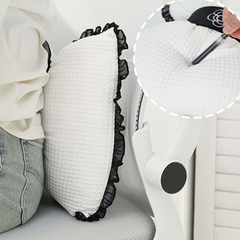 Waffle Bowknot Cushion Lace Edge Support Summer Cool Breathable Comfortable Waist Support Girly Living Room Pillow 250726