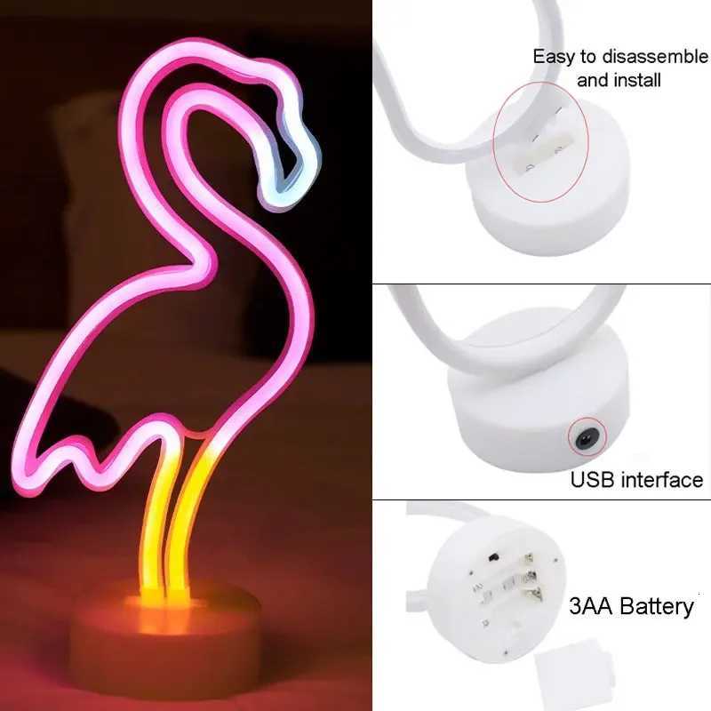 Battery/USB LED Neon Night Light Sign Flamingo Coconut Tree Cactus Table Lamp Kids Birthday Gifts Bedroom Christmas Art Decor XJ250725