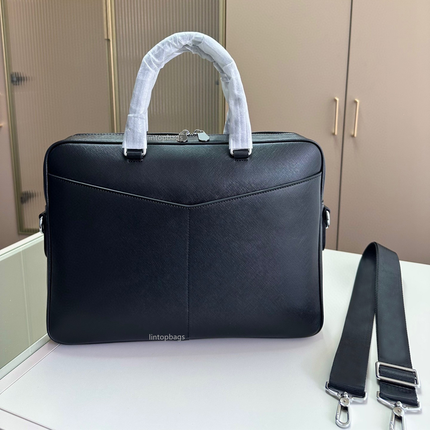 Designer man pure leather black crossstripe briefcase, messenger bag, laptop bag, business office bag, crossbody bag traveling bag shoulder bag purse Commuter Bag