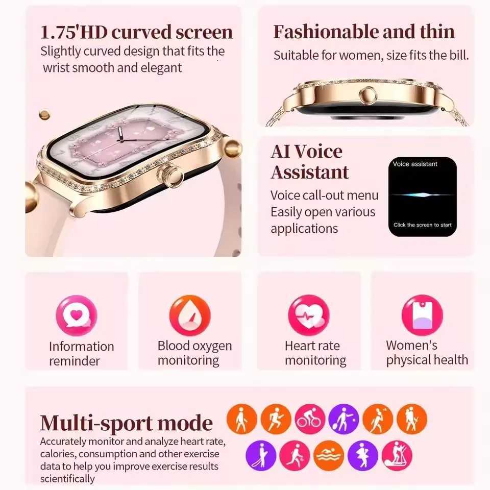 New Wen Diamond Smart Watch Wen Health Tracking Watch FL Touch Screen BT Call Custom Dial Smartwatch for Huawei Xiaomi IOS X250726