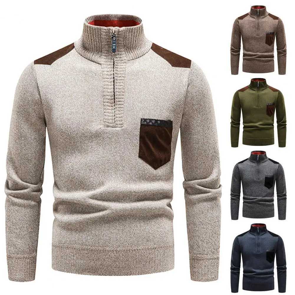 Turtleneck Pullover Men Knitted Sweater Cashmere Thick Shirts Half Zipper Cold Blouse Stand Collar Autumn Winter Outerwear Z250725