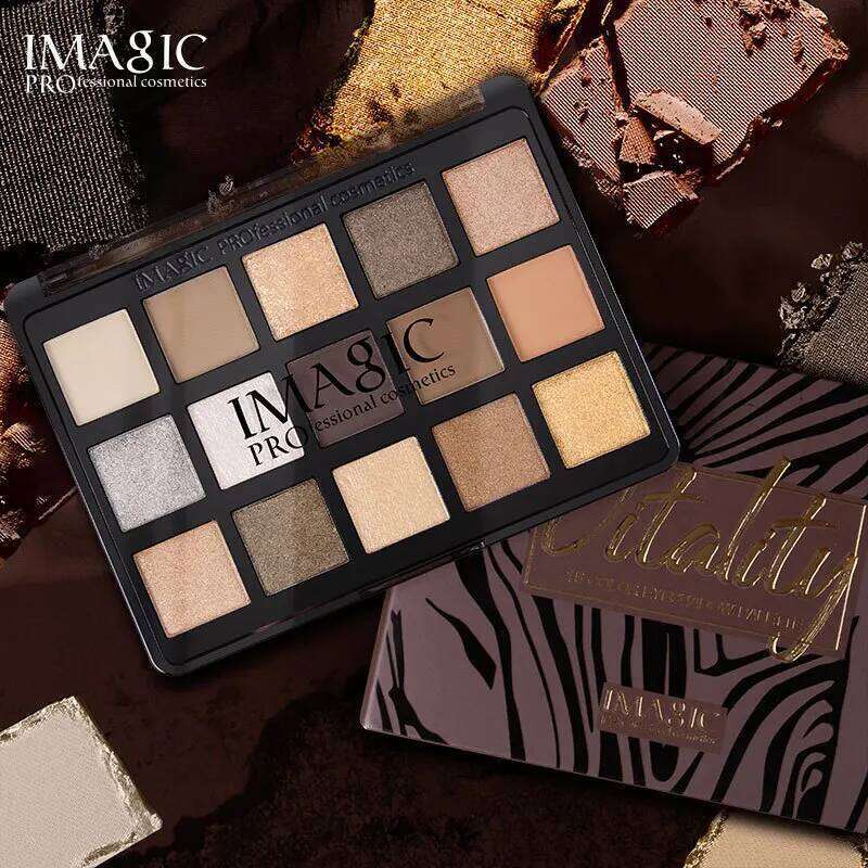 IMAGIC 15 Colors Dark Series Eye Shadow Bronze Color Palette Highlight Waterproof Makeup for Women