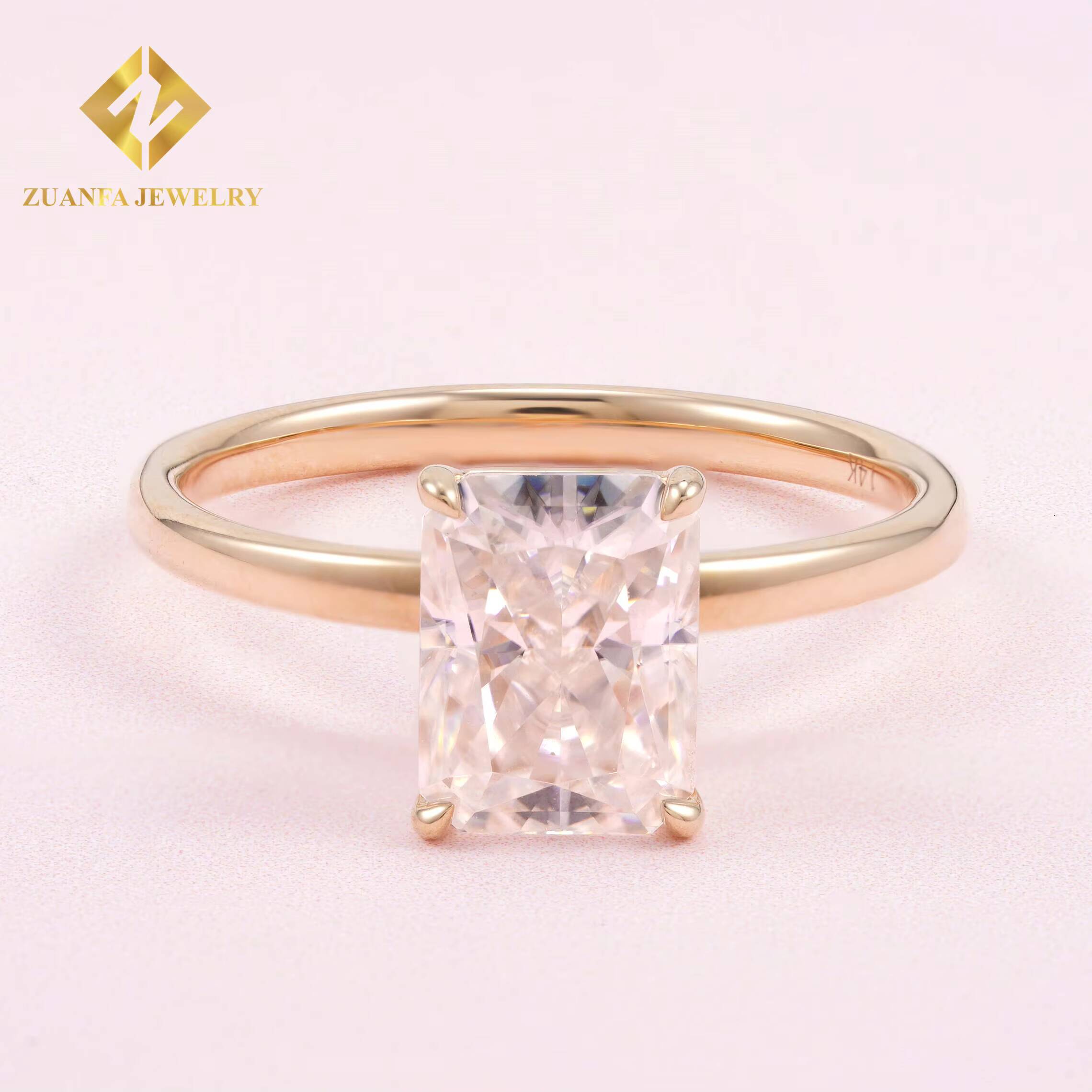 Radiant Cut Moissasnite Plain Band Engagement High Quality 14Karat Solid Gold Lab Diamonds Rings