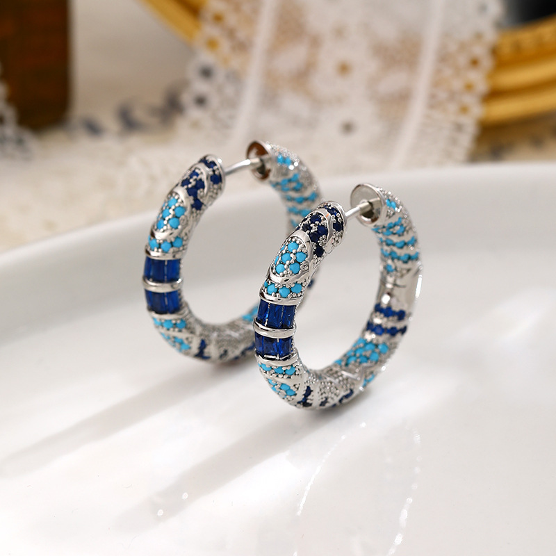 2025 Choucong Ins Top Sell Clip Earrings Vintage Jewelry 925 Sterling Silver Pave Blue Cubic Zircon CZ Diamond Gemstones Delicate Women Ear loops Gift