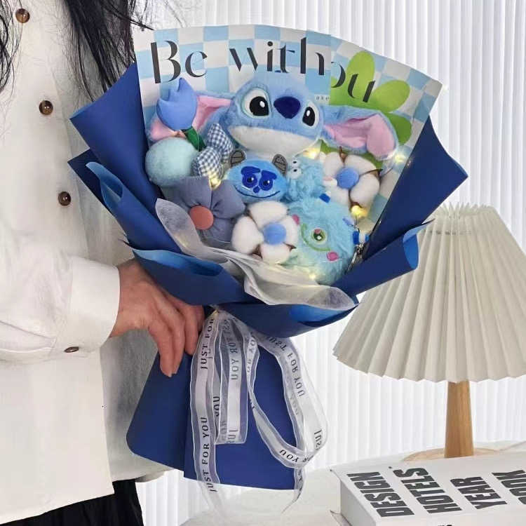 Disney Lilo Stitch Bouquet Major Holiday Gift PVC Rose Sunflower Anime Stuffed Doll Birthday Girl ValentineS Christmas Day Girl Gift Y250604