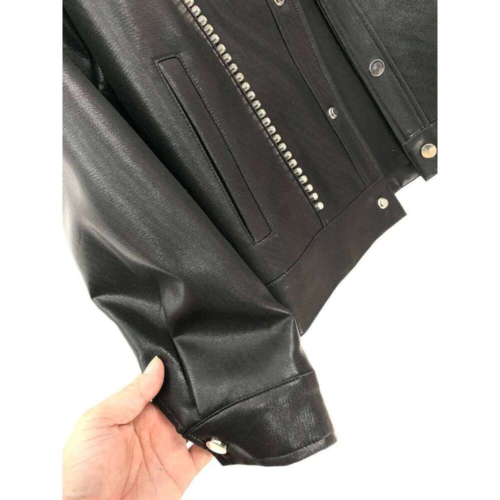 2024 Autumn New Male Coats Dia Design Long Sleeve Black Jackets Men's Trendy Handsome Shoulder Padded Pocket Short Jacket