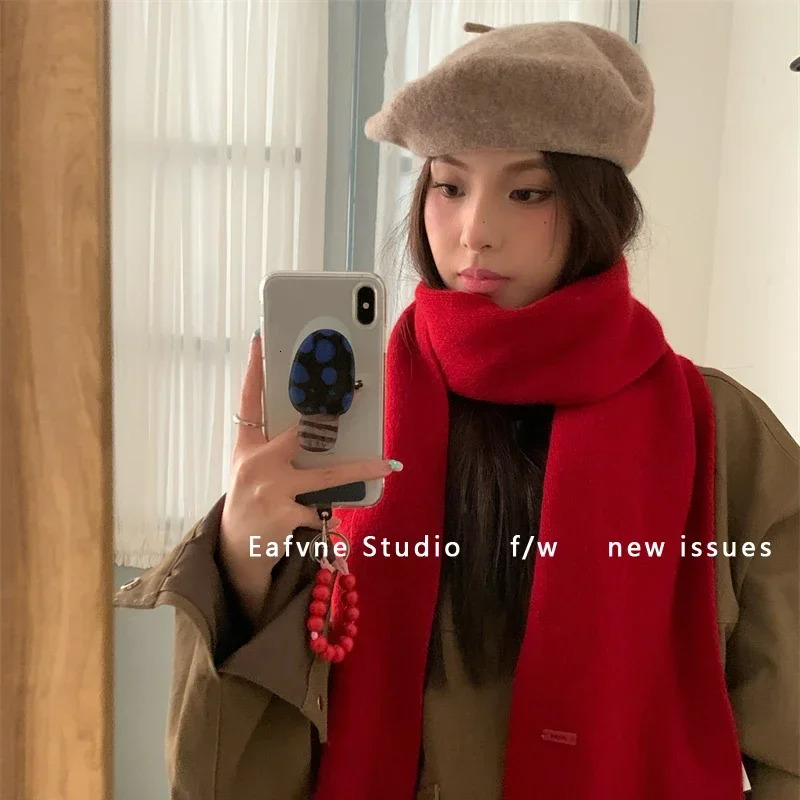 100% Wool Scarf Women Autumn Winter Solid Color Simple Classic Cashmere Scarf Female Type Versatile Warm Shawl 250724