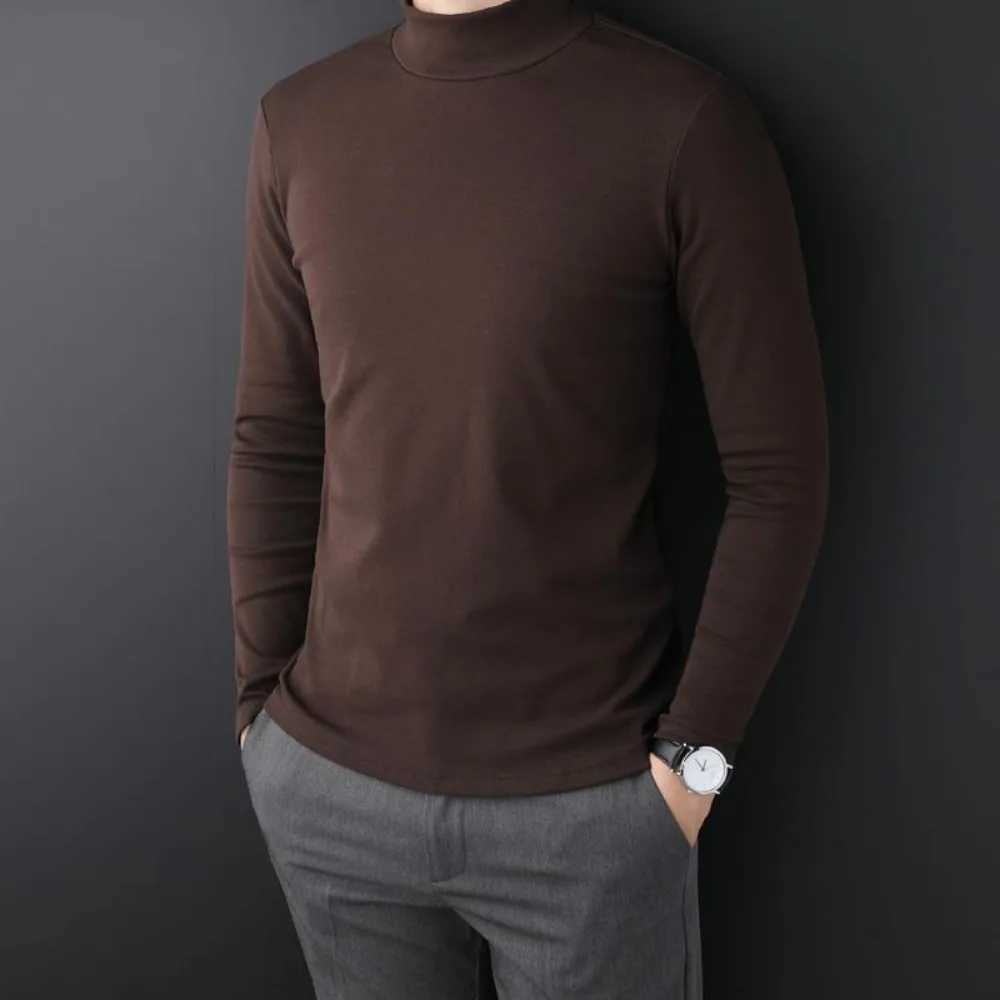 Mens Turtleneck T-Shirts Tops Full SLeeves Solid Color Thermal Winter Clothing Autumn Undershirt High Collar Wear T-shirt Z250725