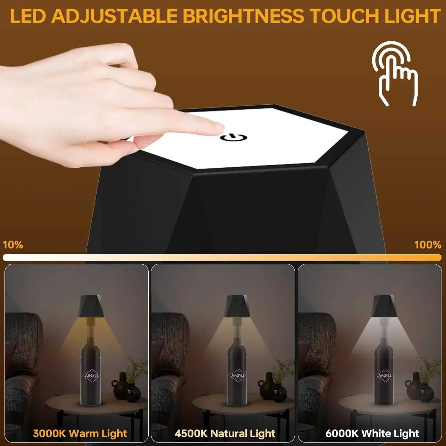 Wireless Bottle Table Lamp Touch Control of 3 Colors and Stepless Dimming Night Lamp For Bar Wine Bottles Decor Desk Lights XJ250725