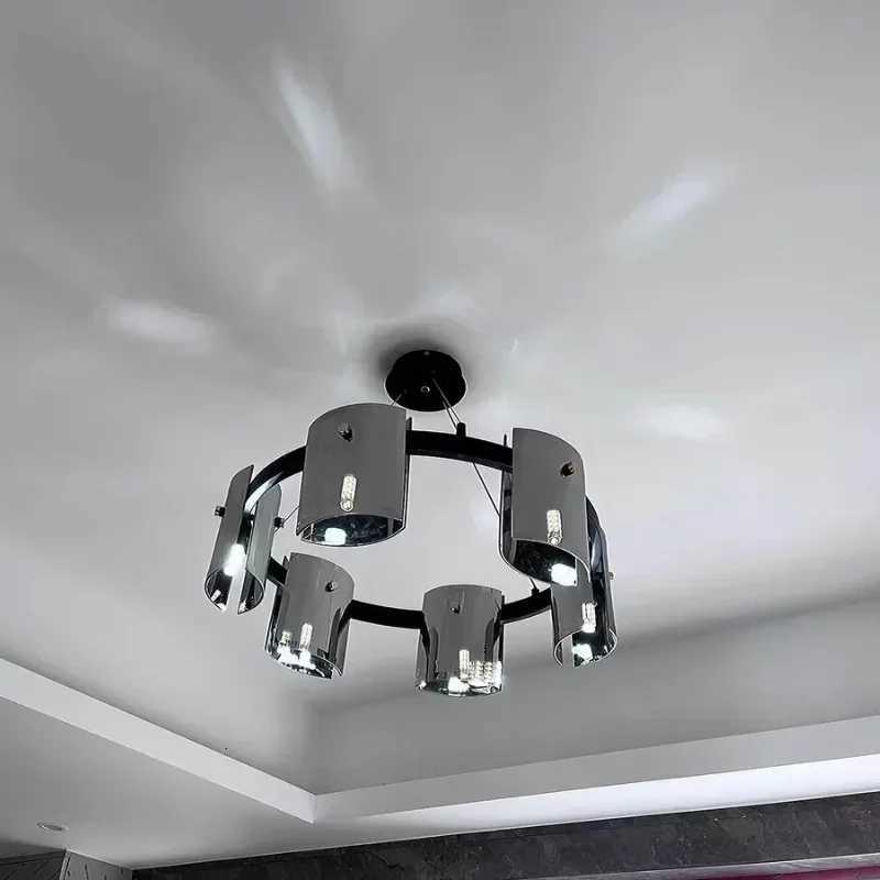 Postmodern LED Amber Smoky Glass Lighting Luxury Ceiling Hanging Chandeliers Dining Table Living Bedroom Pendant Lamps FixturesXJ250725