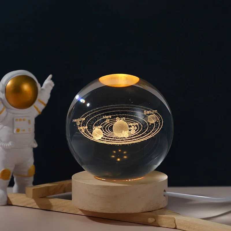 Gift Festival USB LED Night Light Galaxy Crystal Ball Lamp 3D Planet Moon Lamp Home Decoration XJ250725