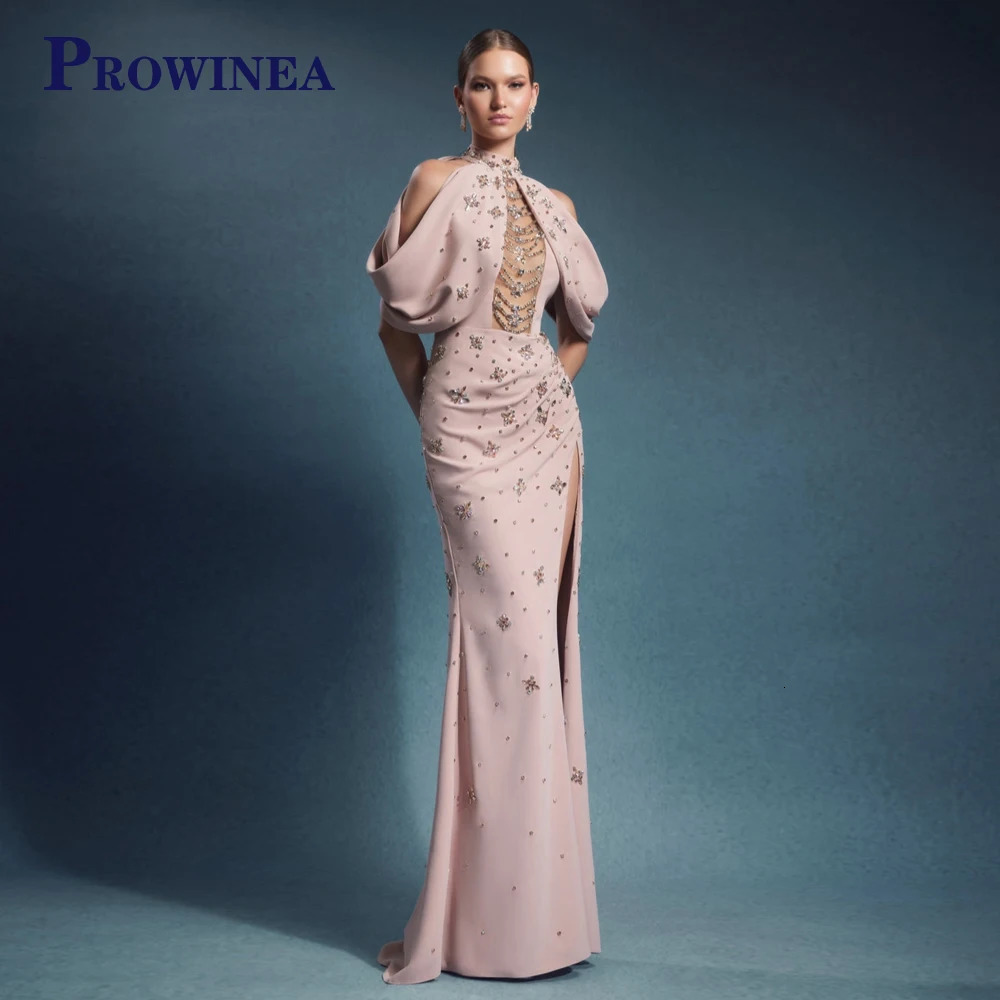 PROWINEA Exquisite Halter Celebrity Dress for Women High Slit Backless Off the Shoulder Mermaid Beadings Party Gown Customized 250725