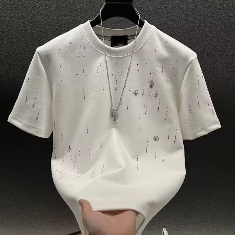 2025 Men's Luxury Designer Meteor Shower Crystal T-Shirt, Premium Summer Short Sleeve Round Neck Tee