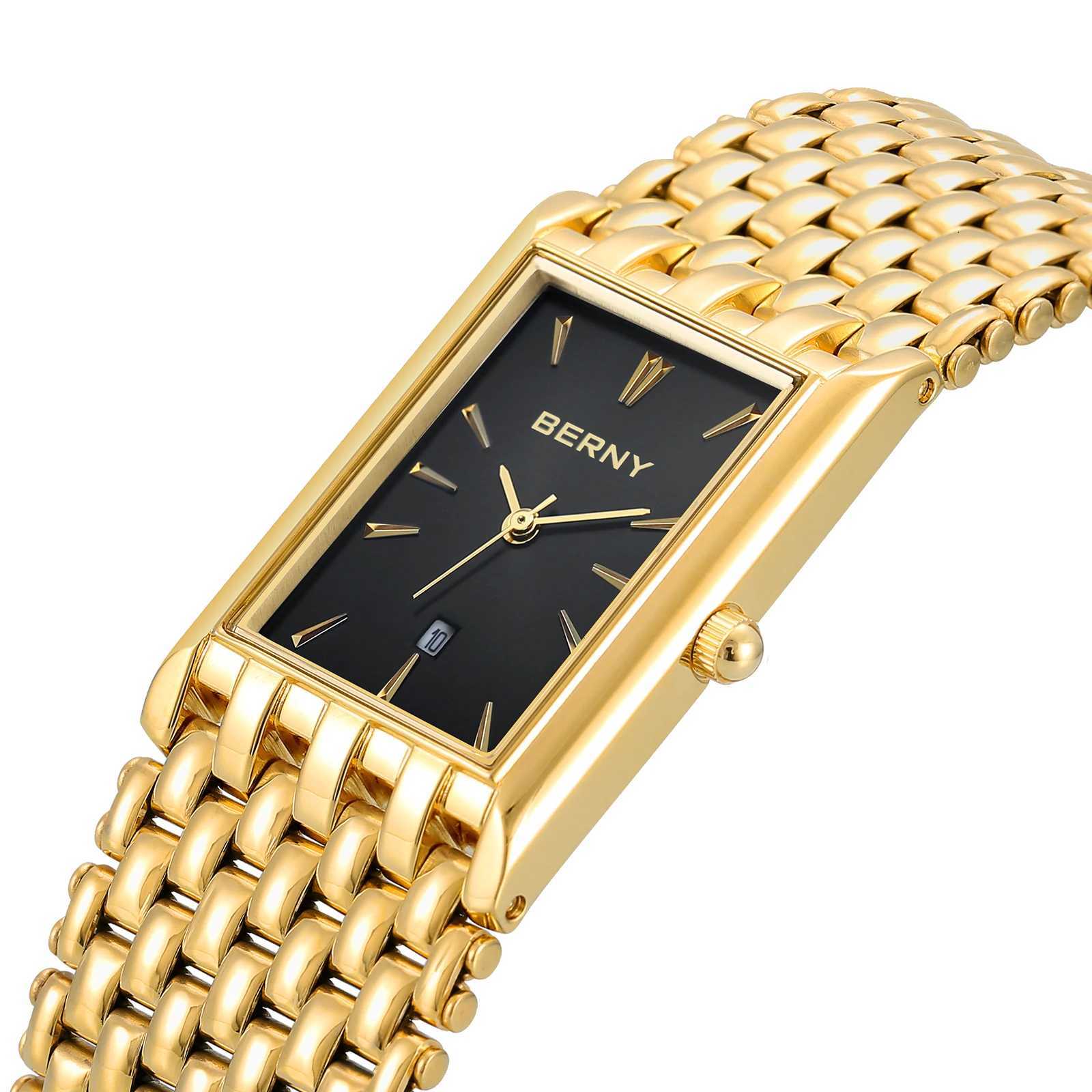 BERNY MIYOTA Quartz Watch Men Luxury Brand Mens Wristwatch Water Resistant Square Clock Stainless Steel Golden Mens Watch 2023 X250726