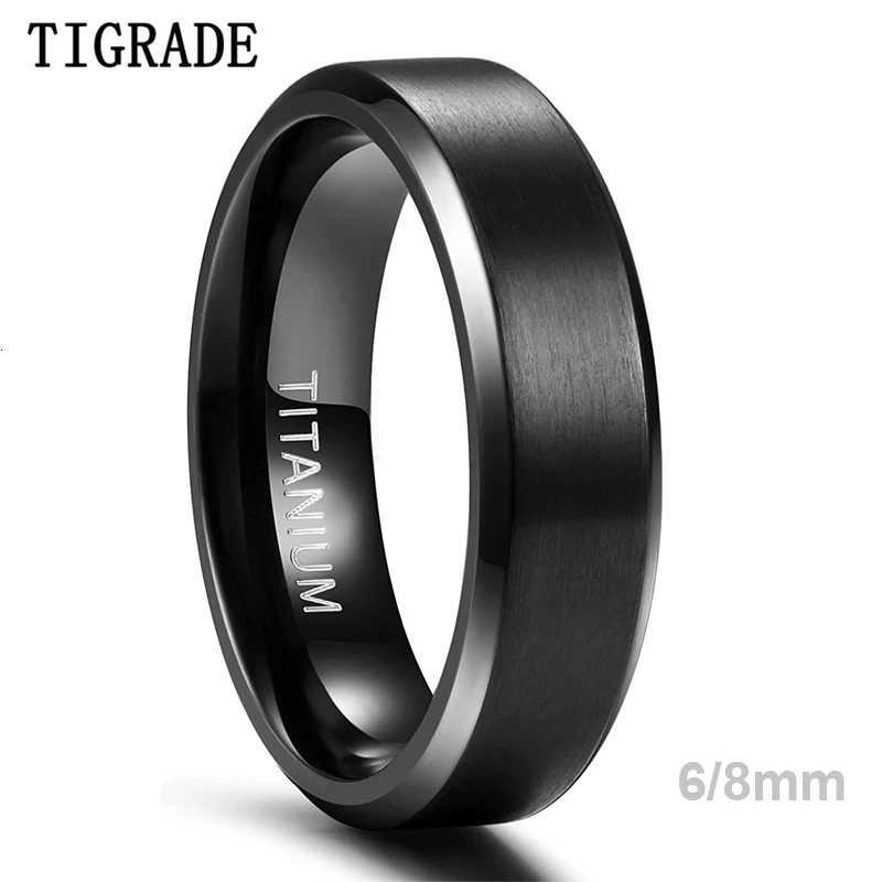 TIGRADE 6mm 8mm Titanium Ring Mens Black Matte Wedding Engagement Band Brush Neutral Couple Ring Comfortable Fit W250417