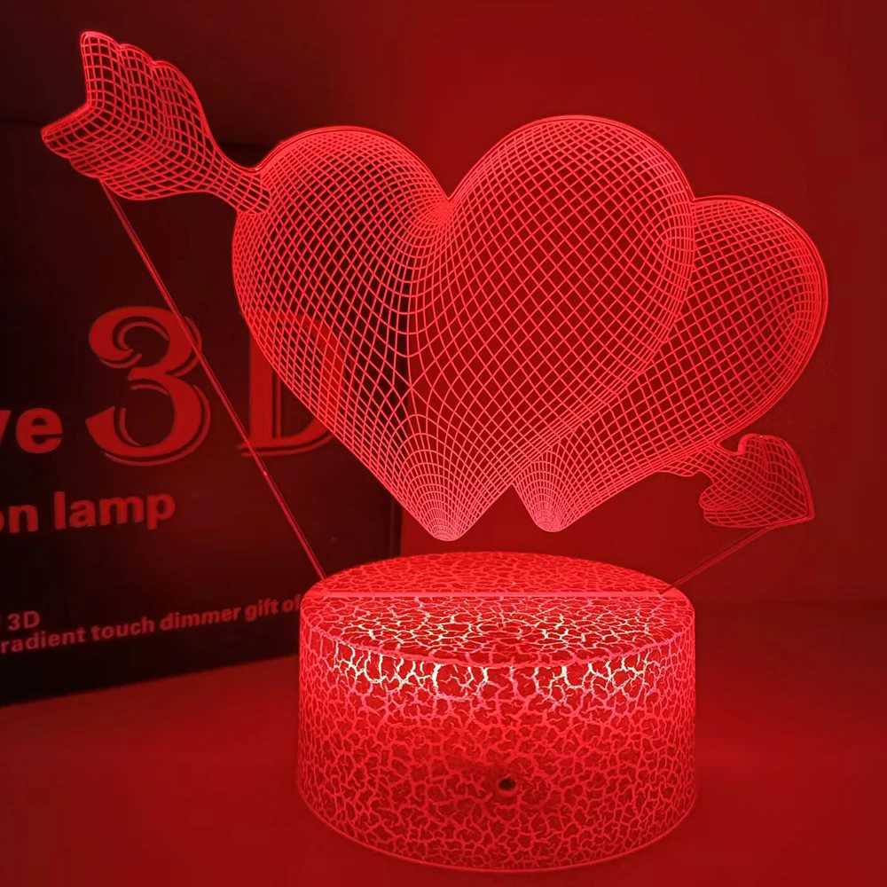 Romantic Love Led Night Lamp Heart-Shaped Night Light Room Decor Desk Ornament 3d Lamp Birthday Present Girlfriend Lovers Gift XJ250725