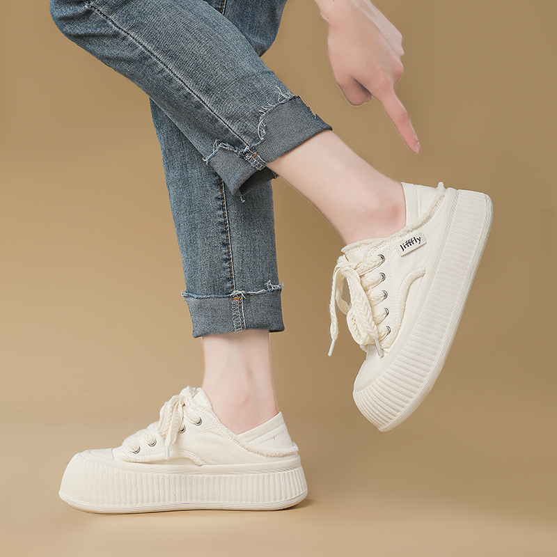 Jifffly White for Women 2025 Summer Breathable New Thick-Soled One-Strap Lazy Half-Slipvas Cookie Shoes
