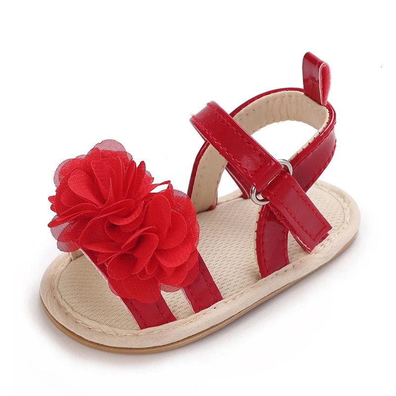 Summer Baby Girl Sandals Red Festive And Cute Flower Shoes Soft Rubber Soles Comfortable Casual Walking Shoes 250725