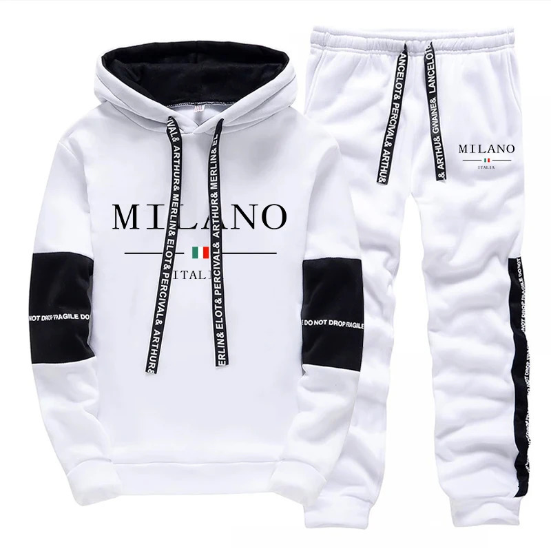 est Fahsion Mens Sportswear Hooded Sweatshirts Jogger Pants Male Daily Casual Sport Jogging Suit Italia Milan Printed Hoodies 250717