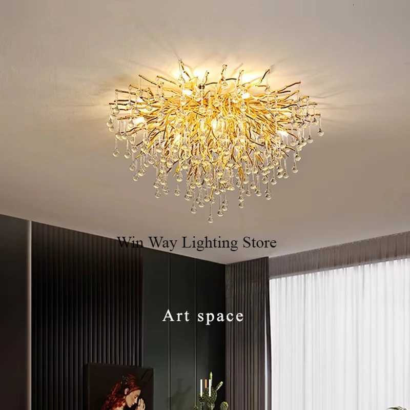 Luxury Crystal Chandelier Gold Chrome Water Drop Suction Branch Ceiling Light Living Room Hotel Lobby Villa Interior Decor Lamps XJ250725