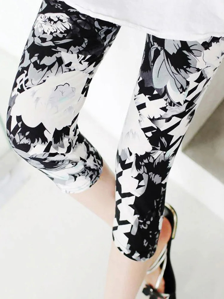 Workout Leggings Mujer Print Push Up High Waist Pants Sportswear Short Trousers Black Fitness Legging 250725