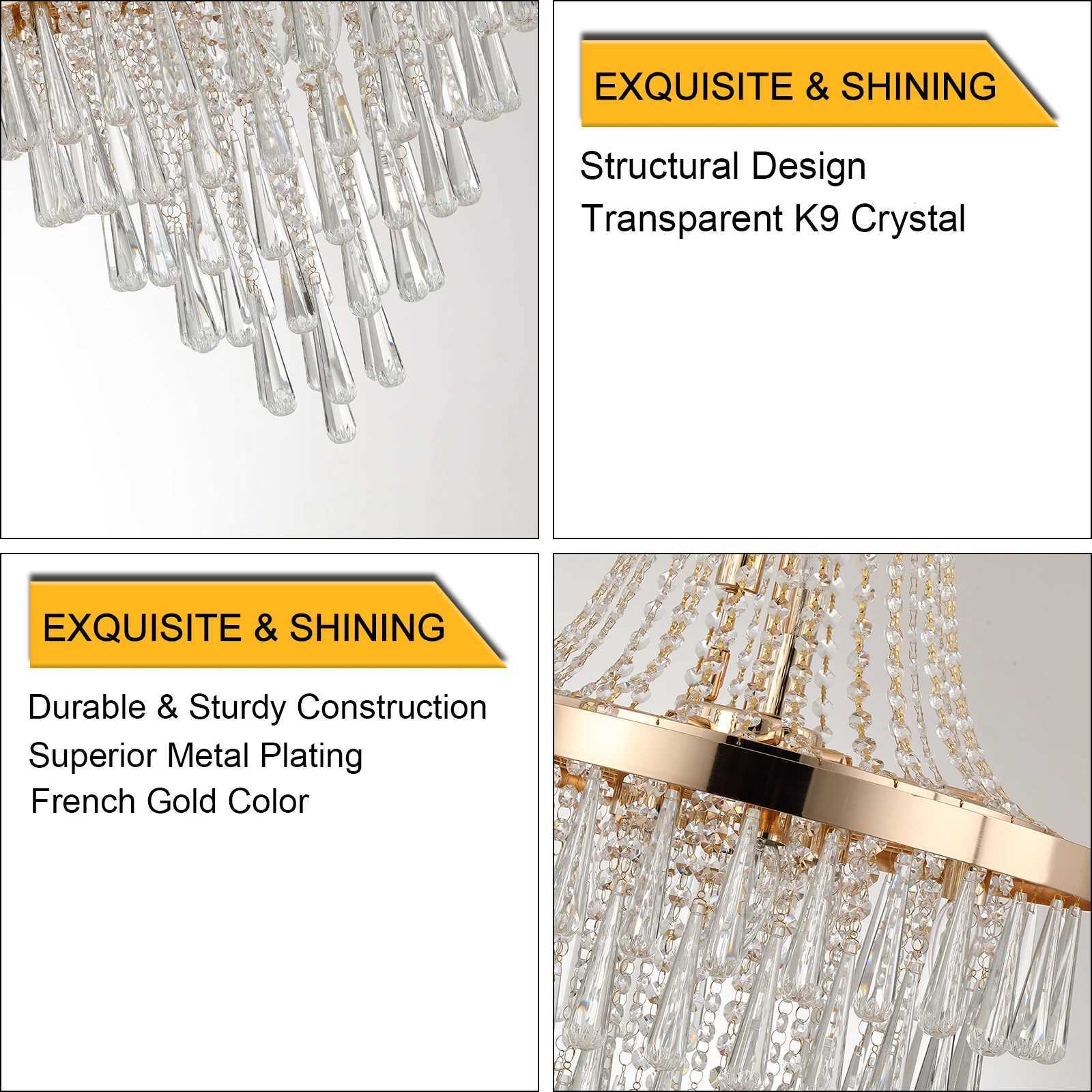 Large Luxury Gold Crystal Chandelier Dazzling K9 Crystals Superior Metal Finish Ideal for Chic Decor XJ250725