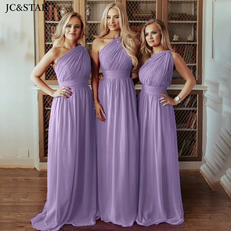 Ball Gowns Lavender Purple Chiffon Bridesmaid Dresses Long One Shoulders Simple Elegant Wedding Guest High Quality Vesti 250725