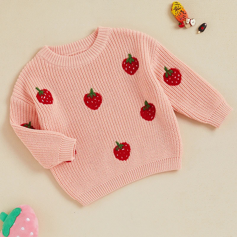 0-3Y Toddler Baby Girls Sweater Strawberry Embroidered Long Sleeve Pullovers Fall Winter Kids Clothes Baby Jumpers Tops 250725