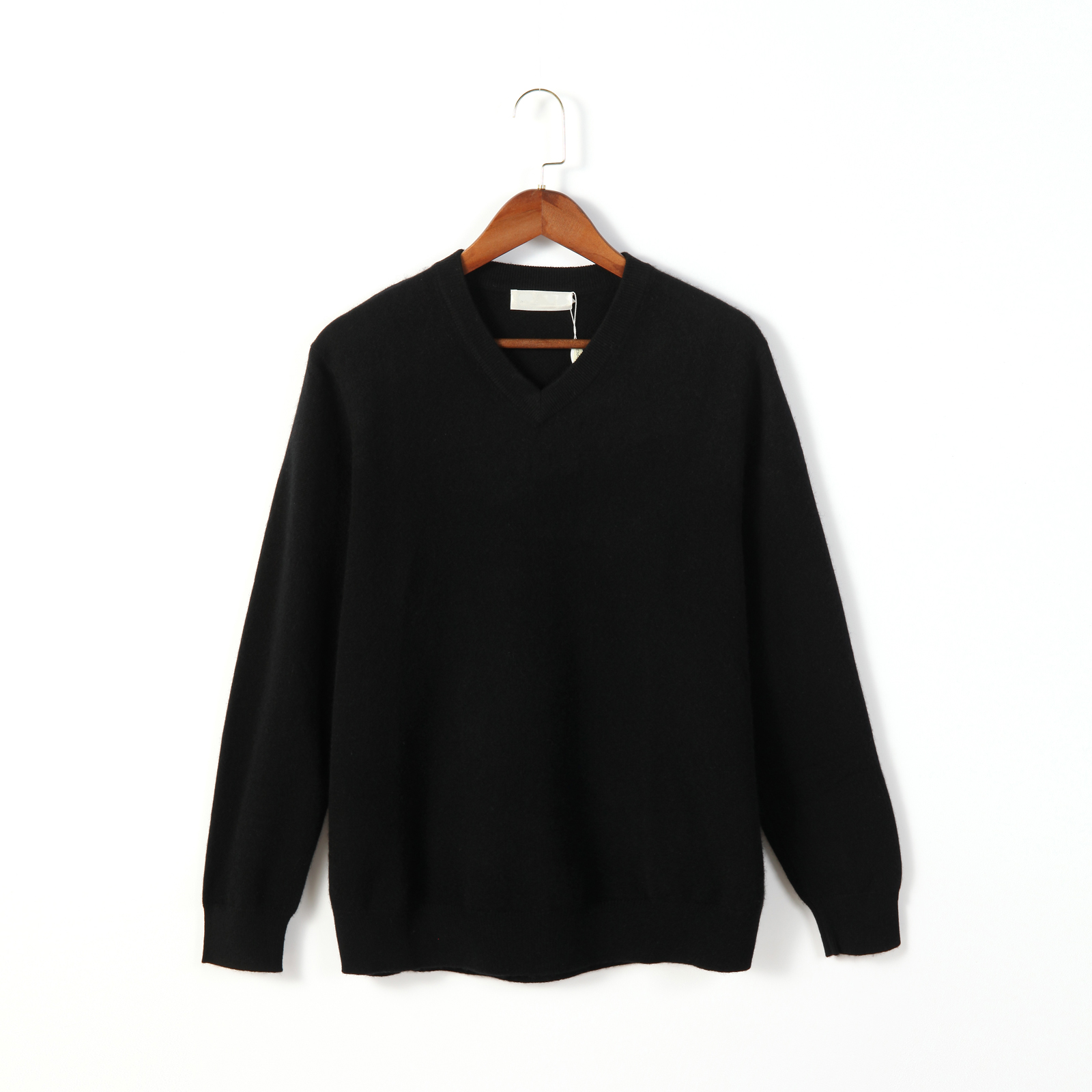 100% Cashmere Men's V-Neck Sweater Classic Solid Color Simple Knit Bottom Shirt