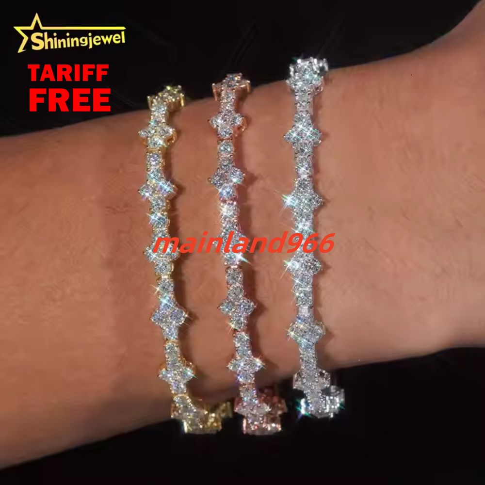 Pass Diamond Test VVS Moissanite Cross Tennis Bracelet S925 Gold Plated Hot Sale Luxury 3mm Moissanite Hip Hop Jewels