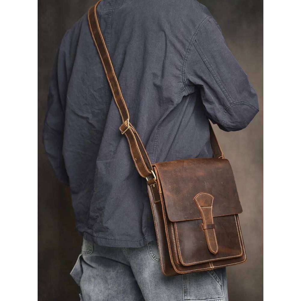 Messenger Sling Bags For Casual Genuine Leather Zipper Pouch Simple Small Luxury Bag Crossbody Shoulder Men Bag OLOEY