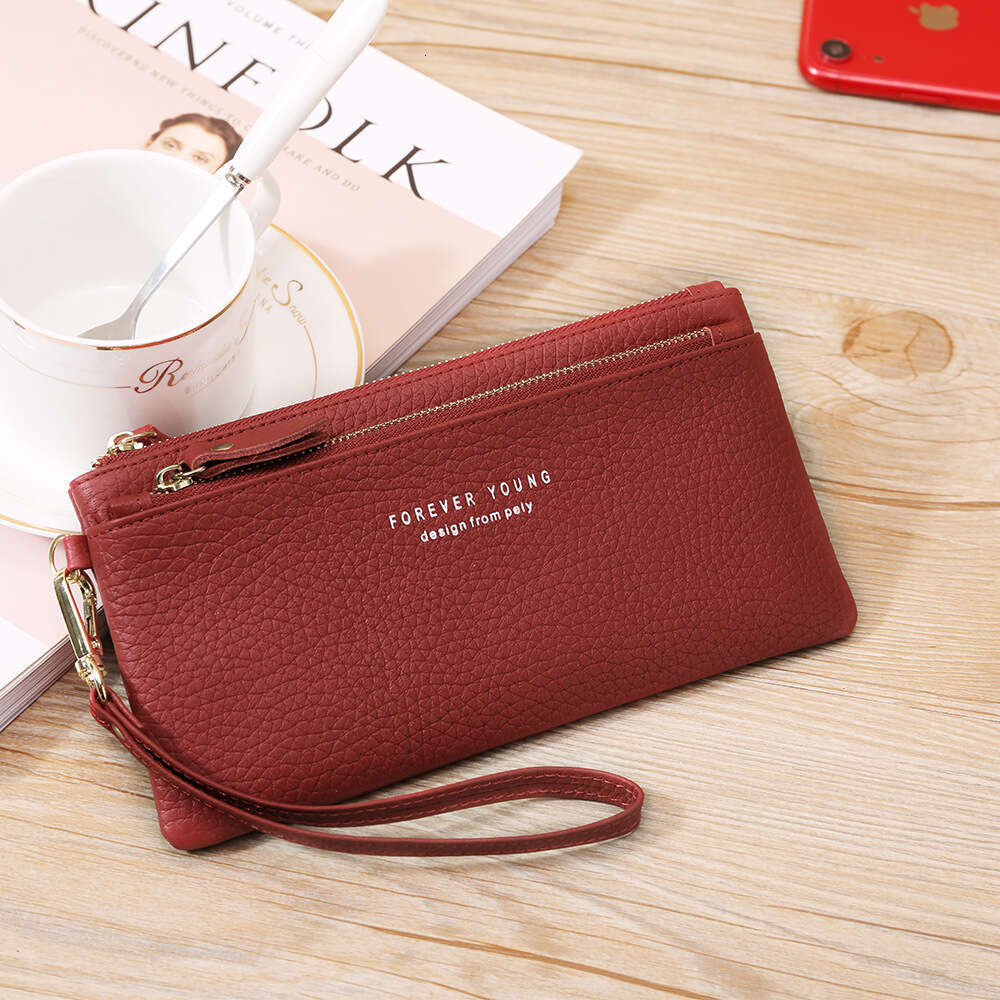 New Korean Style Long Wallet Top Layer Cowhide Large Capacity Zipper Clutch for Women B5 B5