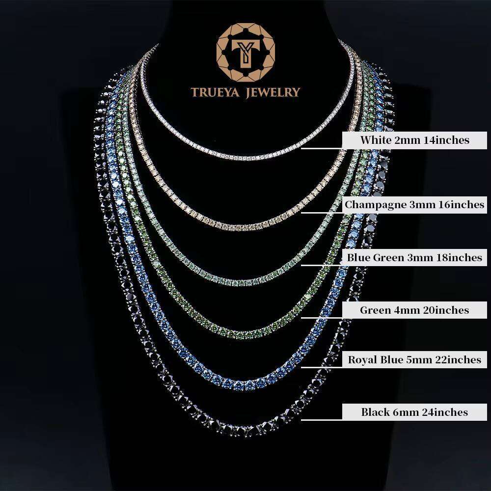 Trueya Women S Sterling Sier Cluster Color champagne Green Black Blue Mossanite Moissanite Dia Tennis Chain Necklace