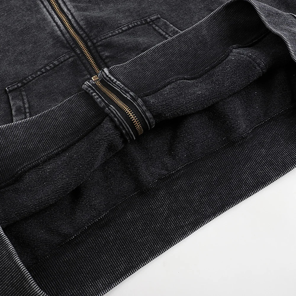 Men Zip Up Vintage Washed Hoodie Heavy Weight French Terry Blank Oversized Hoodie Sweatshirt Streetwear Unisex 250725