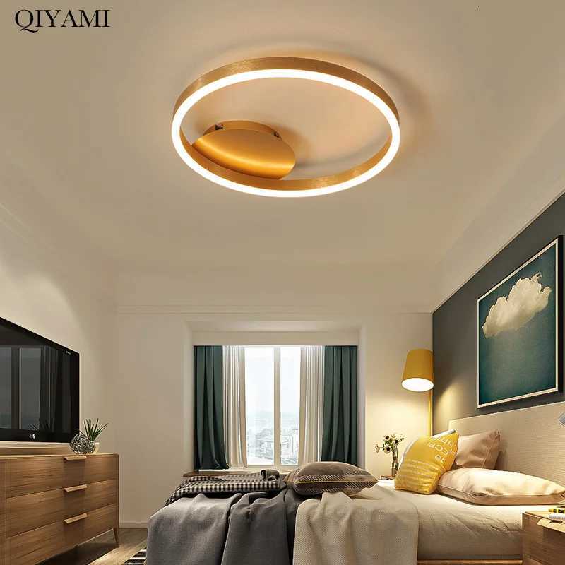 Nordic Creative Round Circle Chandeliers for Bedroom Living Room Restaurant Lighting Golden Coffee Lustre Ring Ceiling Lights XJ250725