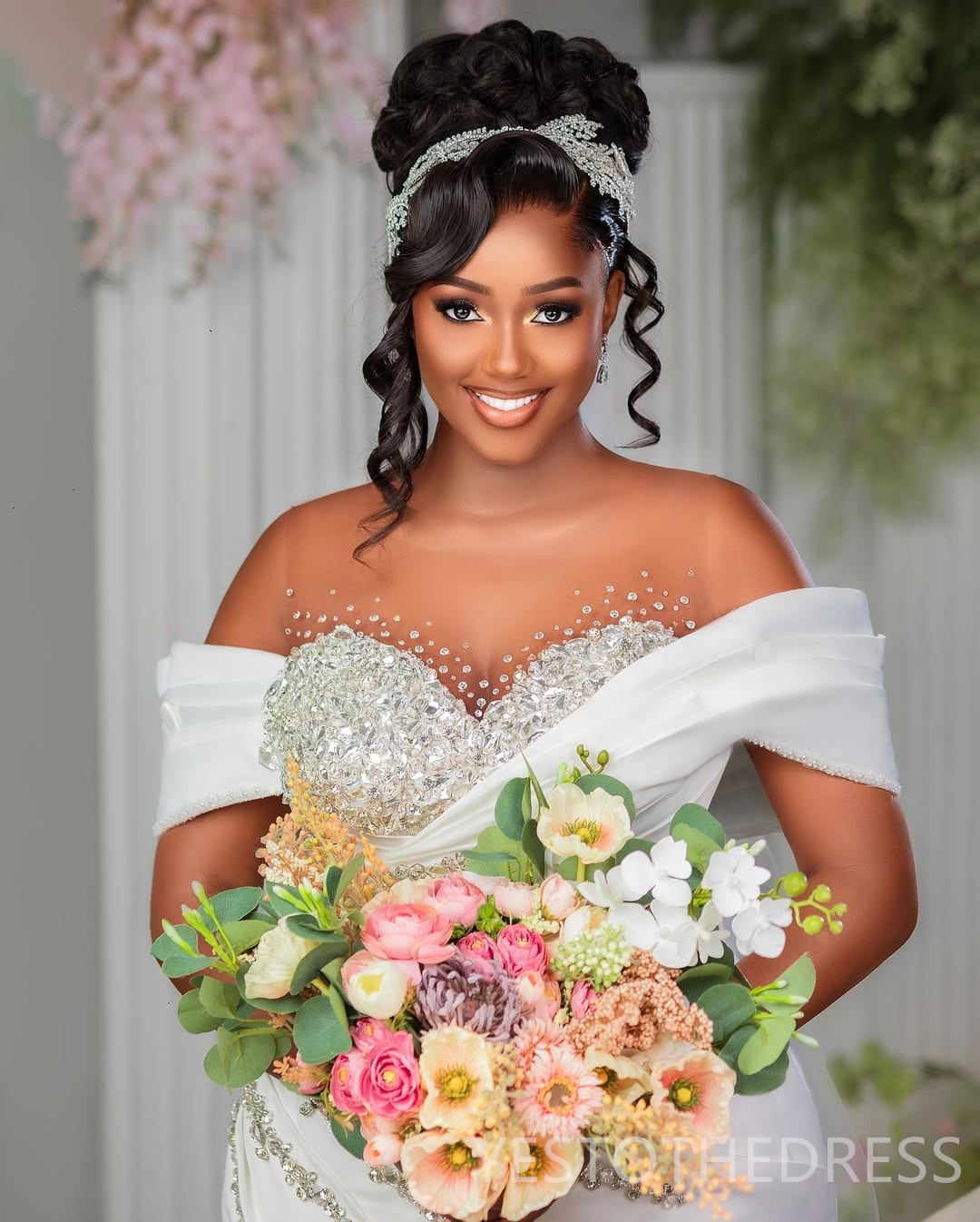 2025 Aso Ebi Wedding Dresses Bridal Gowns For Bridal Sheer Neck Illusion Ruffles Beaded Rhinestones Tiered Satin African Wedding Gowns For Black Women