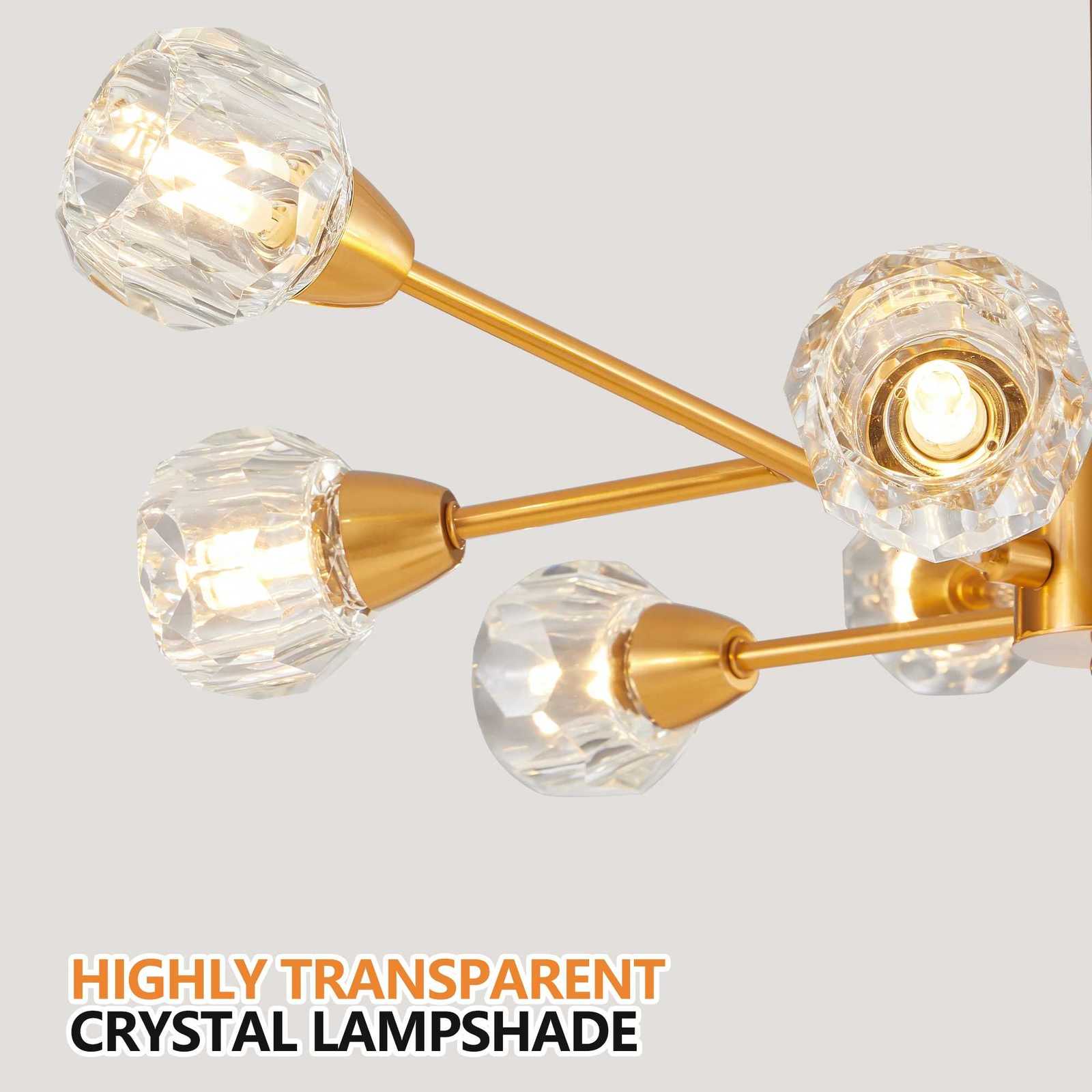 Modern Crystal Chandeliers 9 Lights Golden Chandelier for Living Room Bedroom Dining Room (Bulbs Not Included) XJ250725